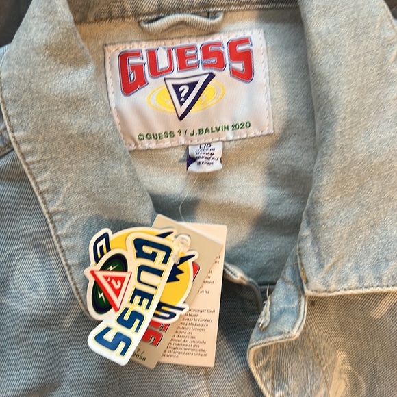 J balvin guess blue large jean jacket men neon buttons - Picture 3 of 5